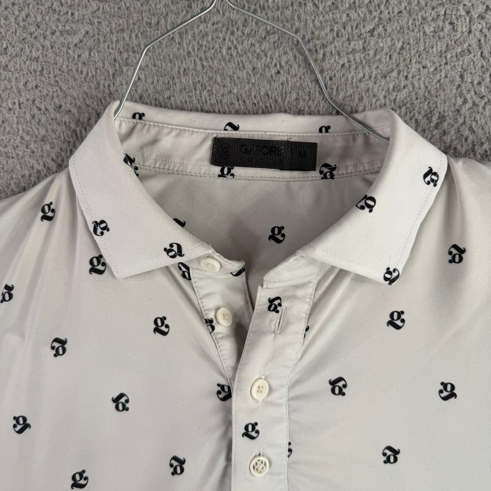 G/FORE Polo Shirt Mens Medium White Black All Over Logo Print Performance Golf